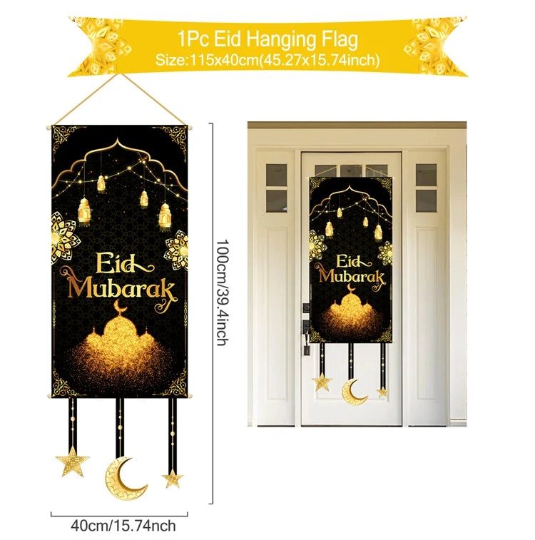 Eid Mubarak Decor Banner 2025 Kareem Ramadan Decor for Home Ramadan Mubarak Hanging Flag Islamic Muslim Party Decor Eid Al Adha