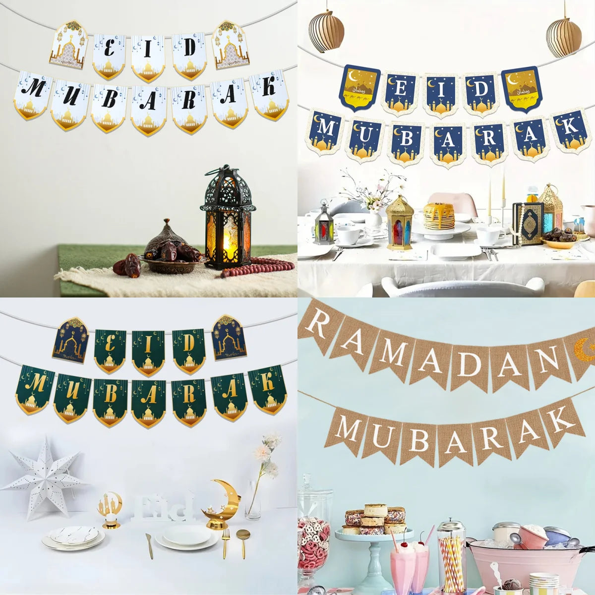 Eid Mubarak Paper Banner Ramadan Mubarak Banner Kareem Ramadan Decoration 2025 for Home Islamic Muslim Party Decor Eid Al Adha