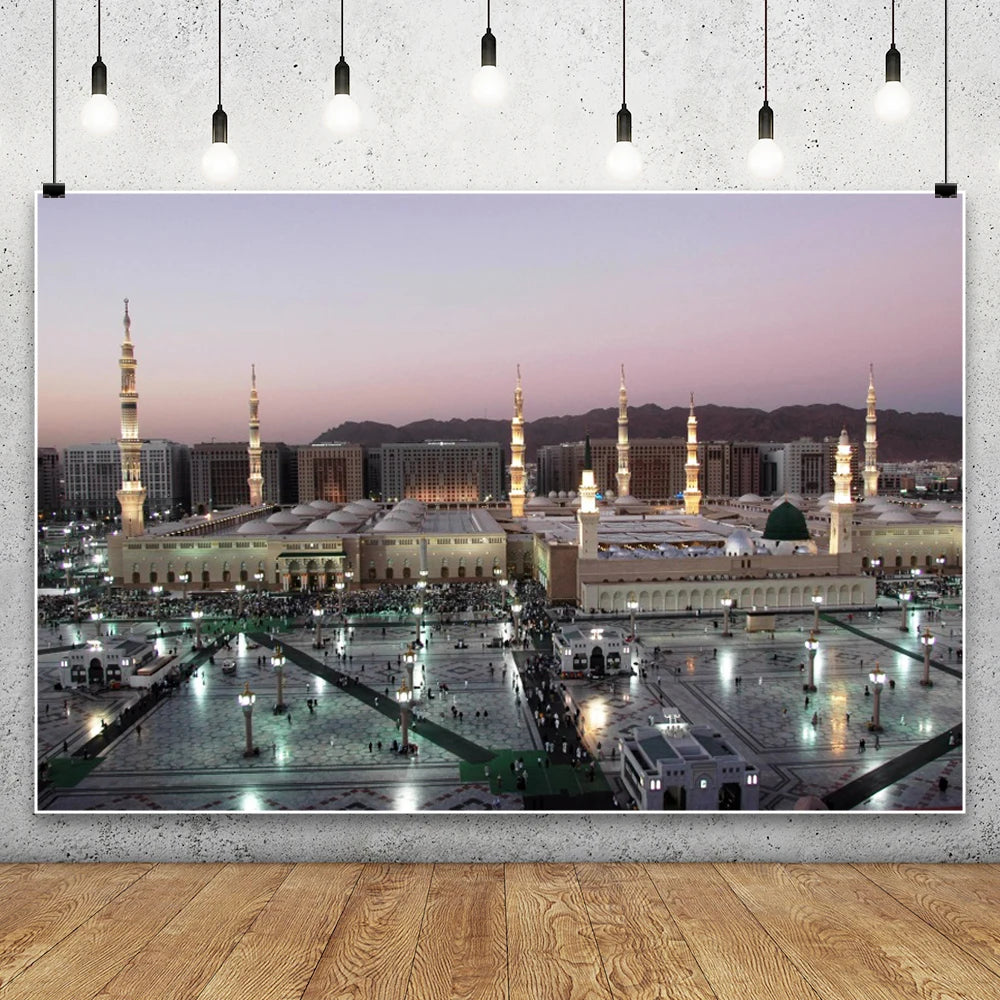 Mecca Holy City Hajj The Kaaba Background Muslim Mosque Night Building Arab Islamic Ramadan Decoration Wall Photo Backdrop