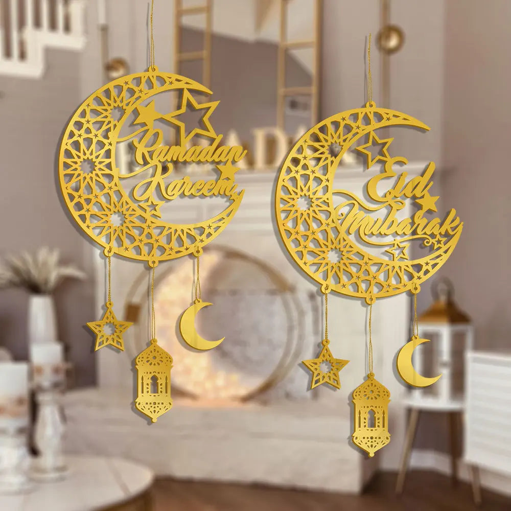 Gold Ramadan Kareem Wall Pendant Eid Mubarak Hanging home Decoration 2025 Eid Al Fitr Muslim Islamic Party Supplies