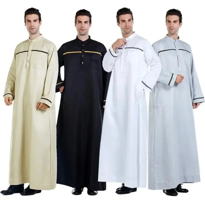 Ramadan Muslim Men Jubba Thobe Long Dress Islamic 2025 Eid Prayer Abaya Robe Saudi Arabia Djellaba Kaftan Dubai Worship Service