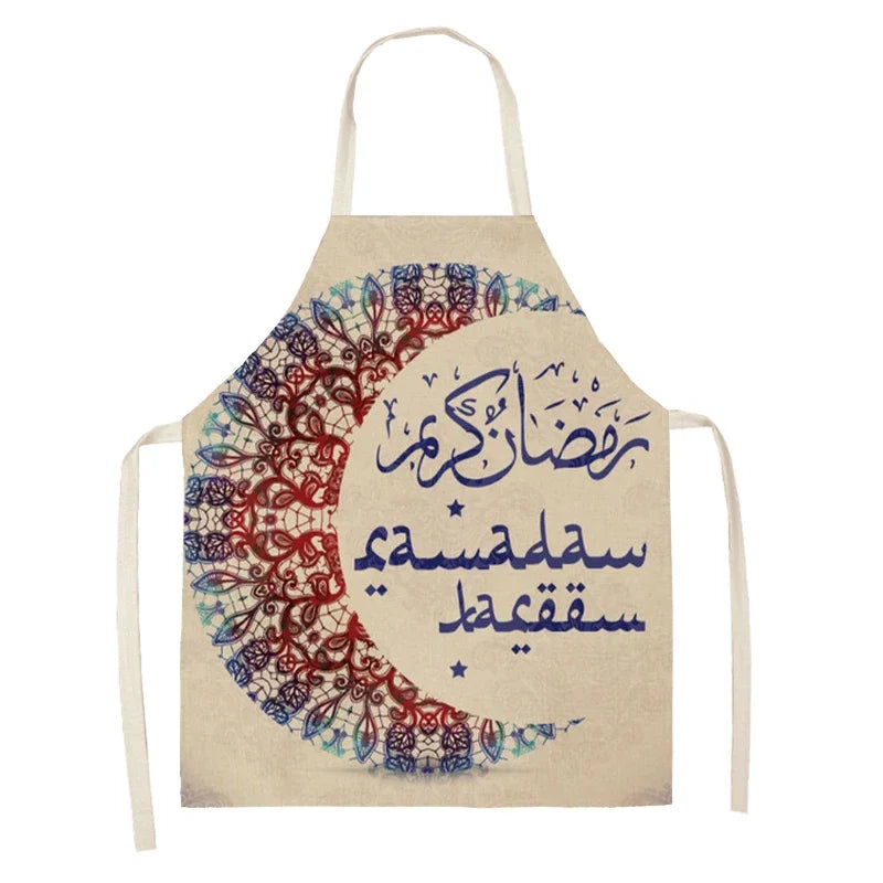 Chef's Apron Eid Mubarak Printed Home Cooking Baking waist Cloth Muslim Ramadan Karim Kitchen  47X38CM 68X55CM