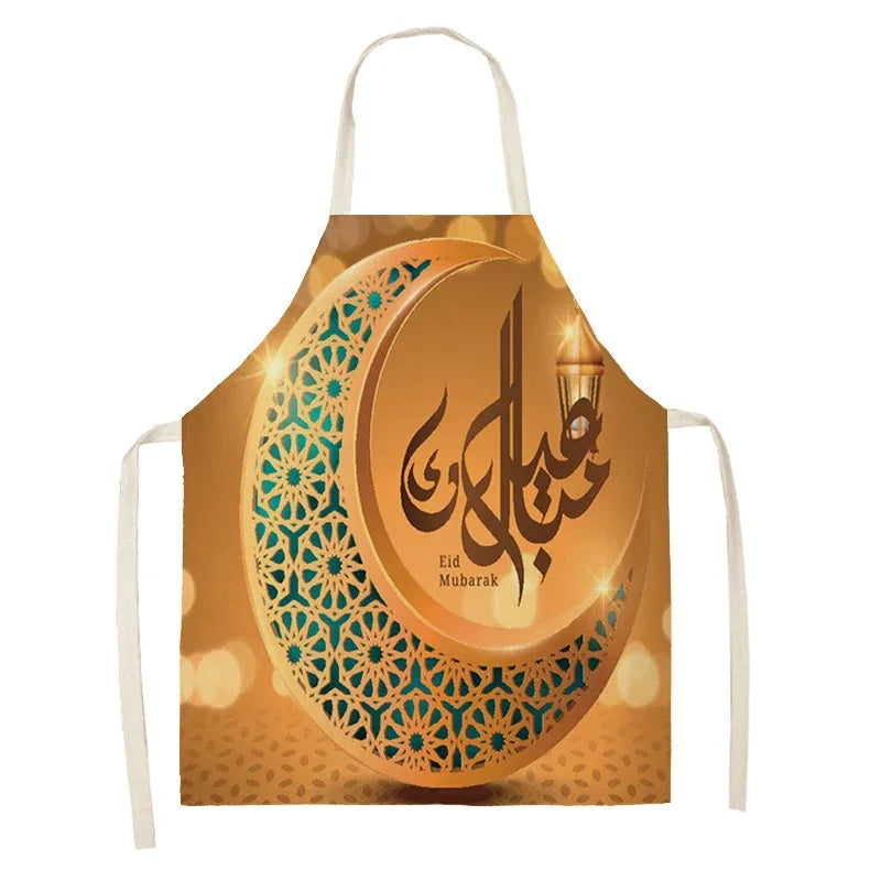 Chef's Apron Eid Mubarak Printed Home Cooking Baking waist Cloth Muslim Ramadan Karim Kitchen  47X38CM 68X55CM