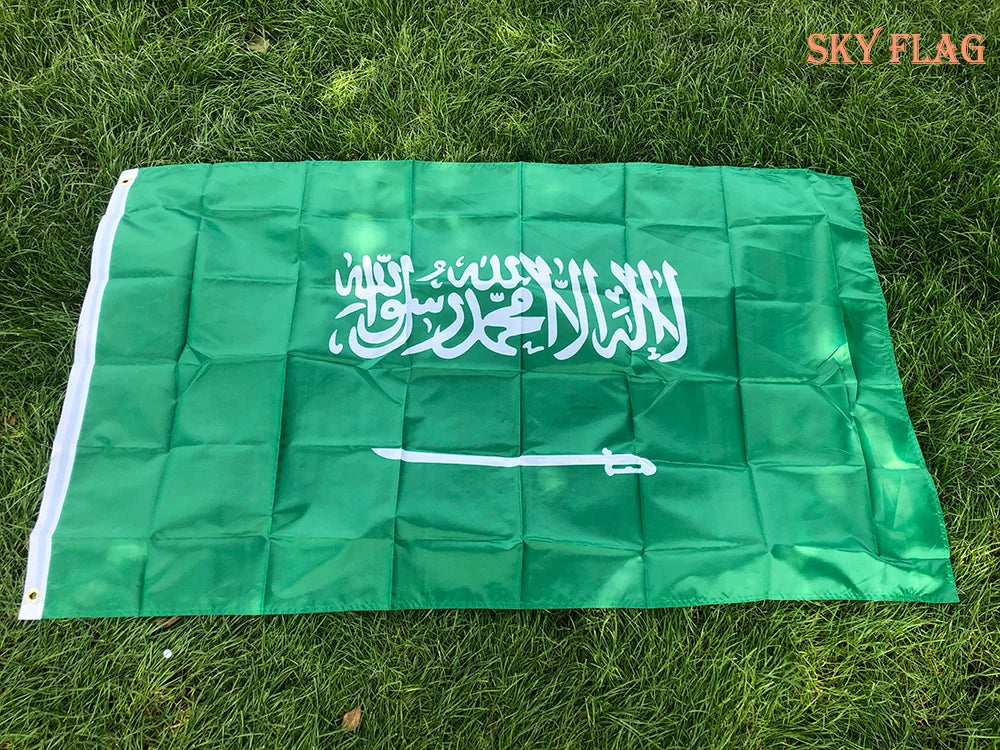 Saudi Arabia flag 90*150cm  Hanging Polyester Saudi Arabia National flag Banner For Decoration