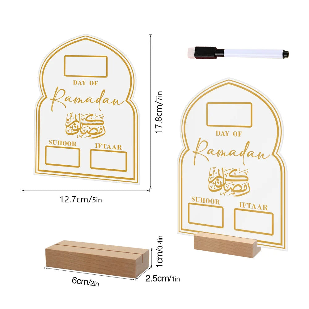 2025 Reusable Acrylic Ramadan Calendar Board with Wooden base Pen Eid Advent Day Table Ornaments Islam Muslim Eid Al-Fitr gift