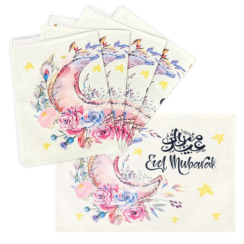 1Pc Eid Mubarak Ramadan Linen Placemat Ornament Table Placemats Kitchen Accessories Ramadan Decoration Islamic Muslim Supplies