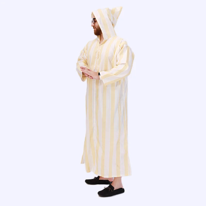 Men's Yellow Arab Hoodie Robe Jubba