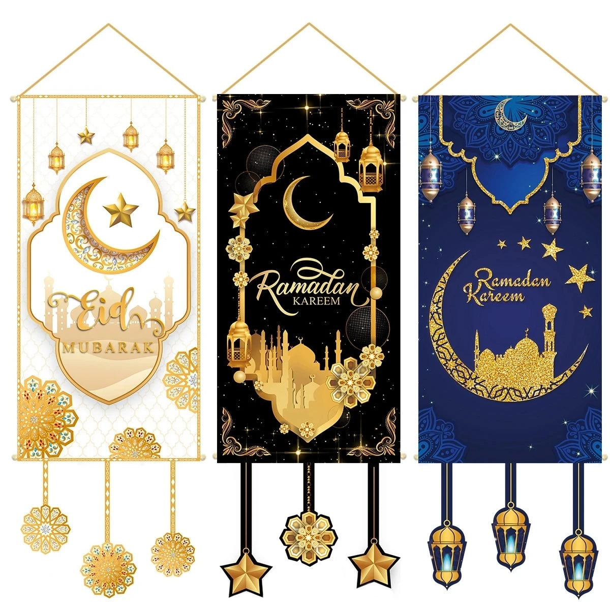 Eid Mubarak Decor Banner 2025 Kareem Ramadan Decor for Home Ramadan Mubarak Hanging Flag Islamic Muslim Party Decor Eid Al Adha