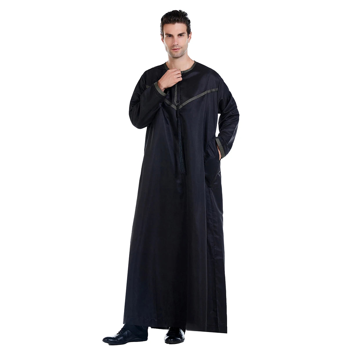 Saudi Arabic Robe Men Muslim Dress Tassel Abaya Dubai Kaftan Islamic Clothing Eid Djellaba Ramadan Jubba Thobe Daffah Dishdasha