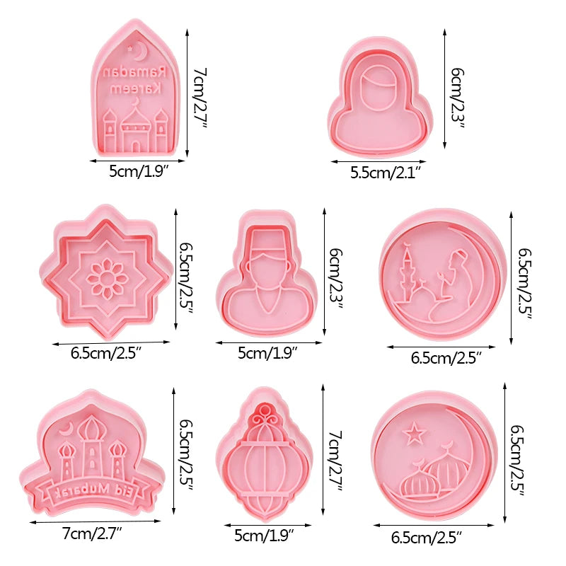 8pcs/set Eid Al Fitr Cookies Molds Biscuits Cutters DIY Baking Craft Ramadan Kitchen Tool Dessert Mould Islam Muslim Party Decor