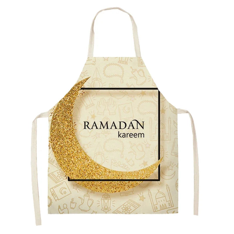 Chef's Apron Eid Mubarak Printed Home Cooking Baking waist Cloth Muslim Ramadan Karim Kitchen  47X38CM 68X55CM