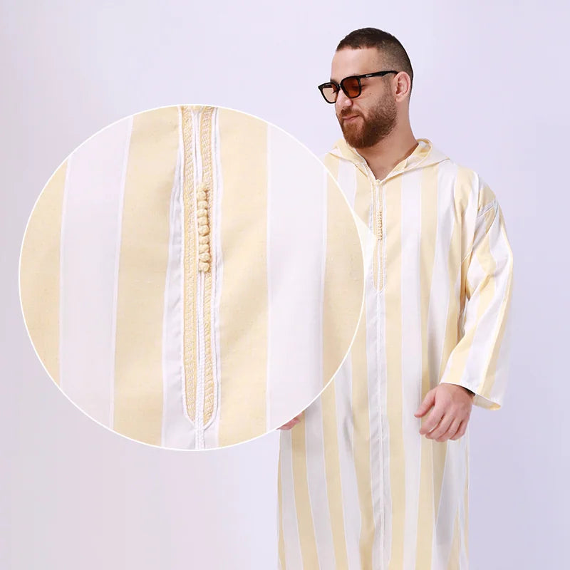 Men's Yellow Arab Hoodie Robe Jubba