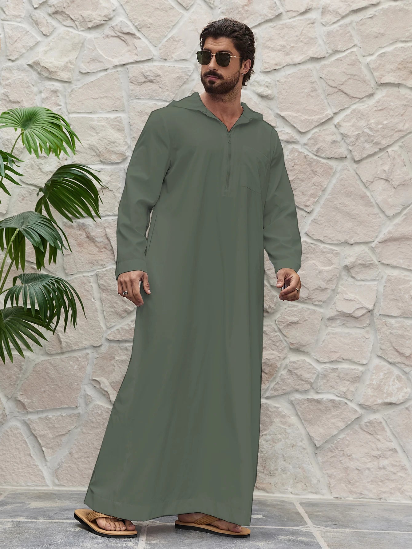 Ramadan islam Men's Solid Hooded Muslim Thobe, Islamic Long Gown Shirt Robe, Middle Eastern Fashion Abaya Muslim Men Clothing