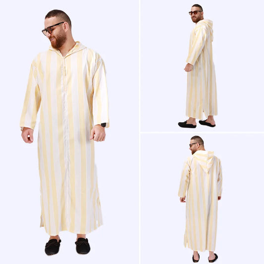 Men's Yellow Arab Hoodie Robe Jubba