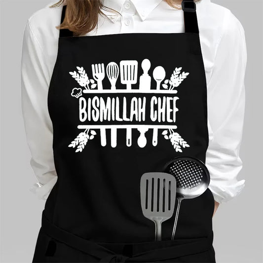 Bismillah chef cooking baking black apron Eid Mubarak Ramadan Kareem Muslim Islamic Iftar suhoor kitchen decoration gift present