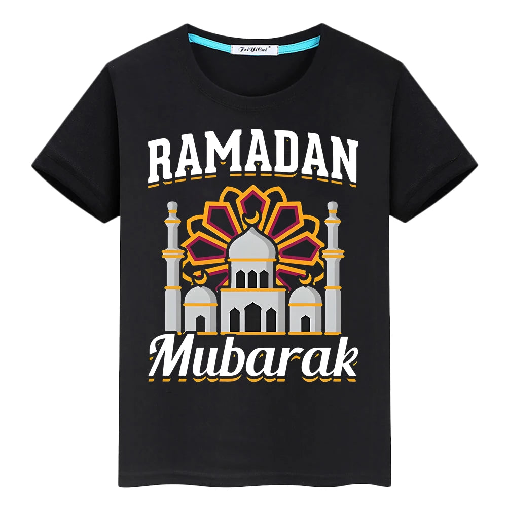 Kids With Moon Clothe Eid Happy Ramadan Muslim Tshirts