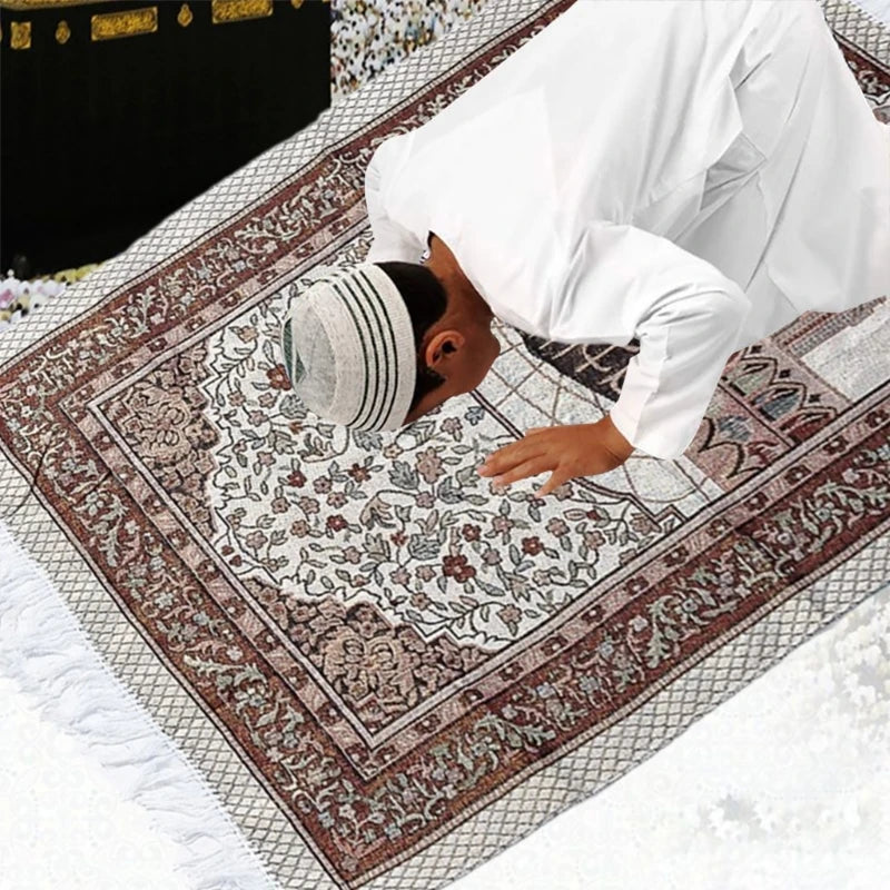 Muslims Prayer Mat Rugs with Tassels Bag Travel Portable Flower Pattern Islamic Carpet Blanket Home Decors 105x65cm