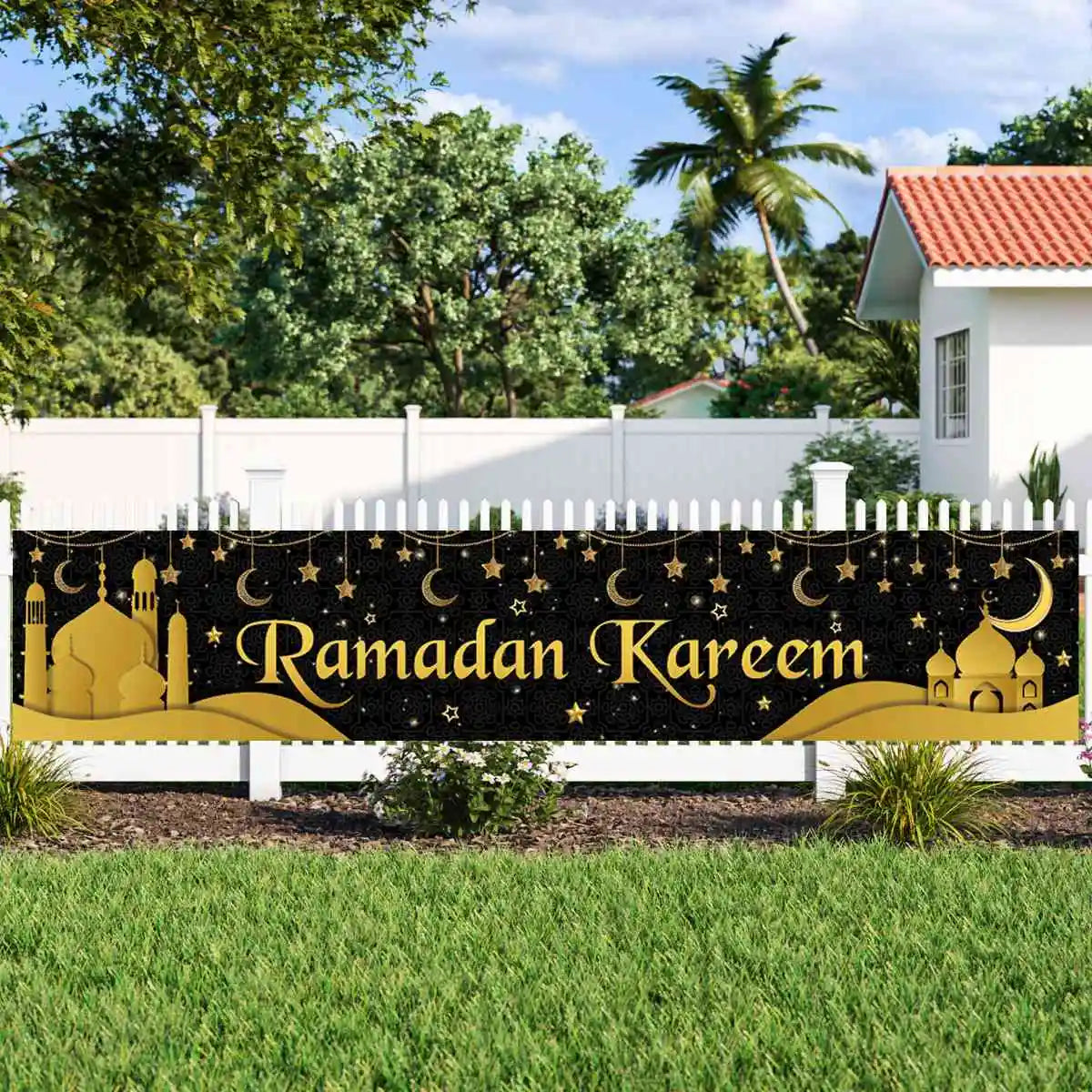 Eid Mubarak Outdoor Banner Flag Ramadan Kareem Banner Ramadan Decoration For Home 2025 Islamic Muslim Party Happy Eid Al Adha