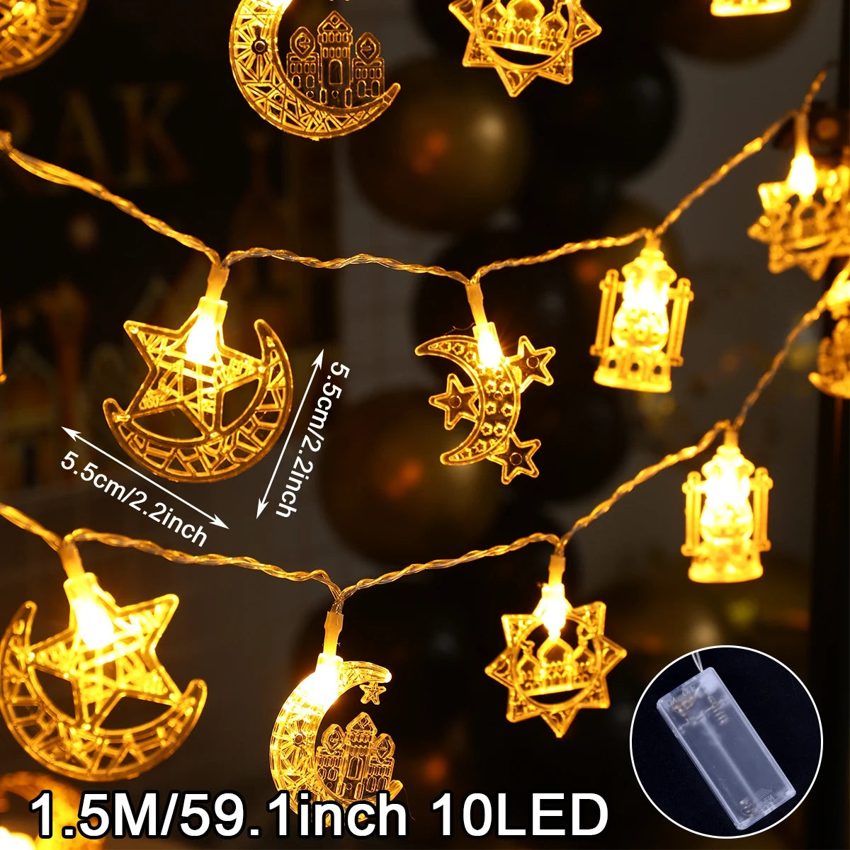 Moon Star Eid Mubarak String Light 2024 Ramadan Decoration For Home Ramadan Kareem Islam Muslim Party Decor Eid Al Adha Gifts