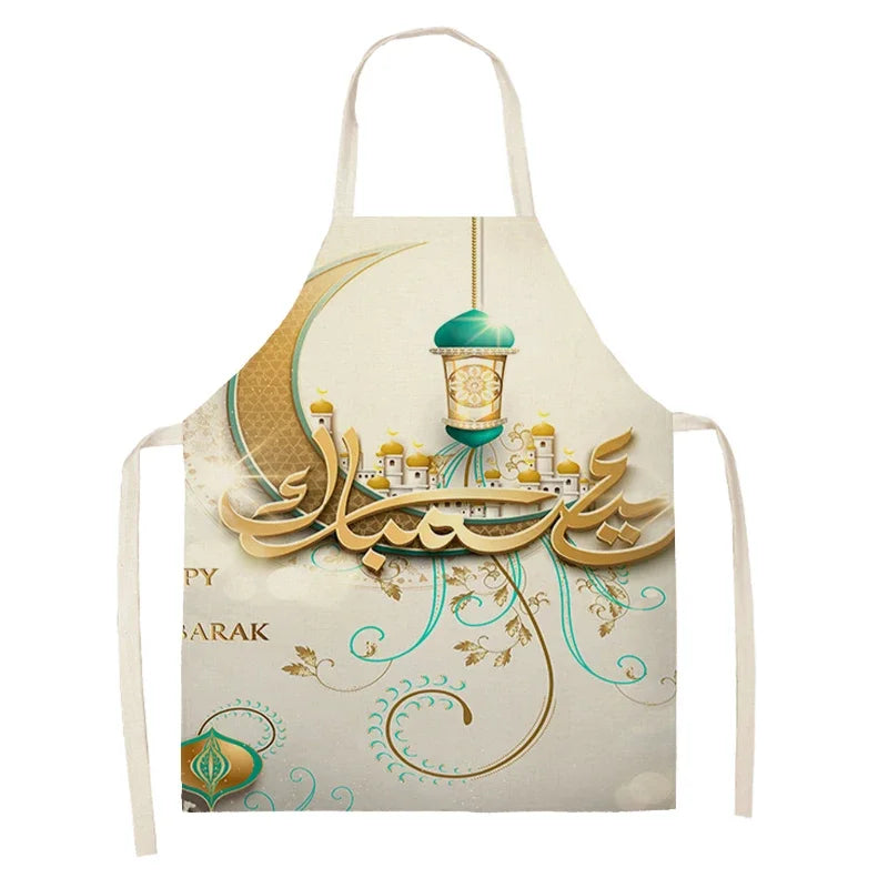 Chef's Apron Eid Mubarak Printed Home Cooking Baking waist Cloth Muslim Ramadan Karim Kitchen  47X38CM 68X55CM