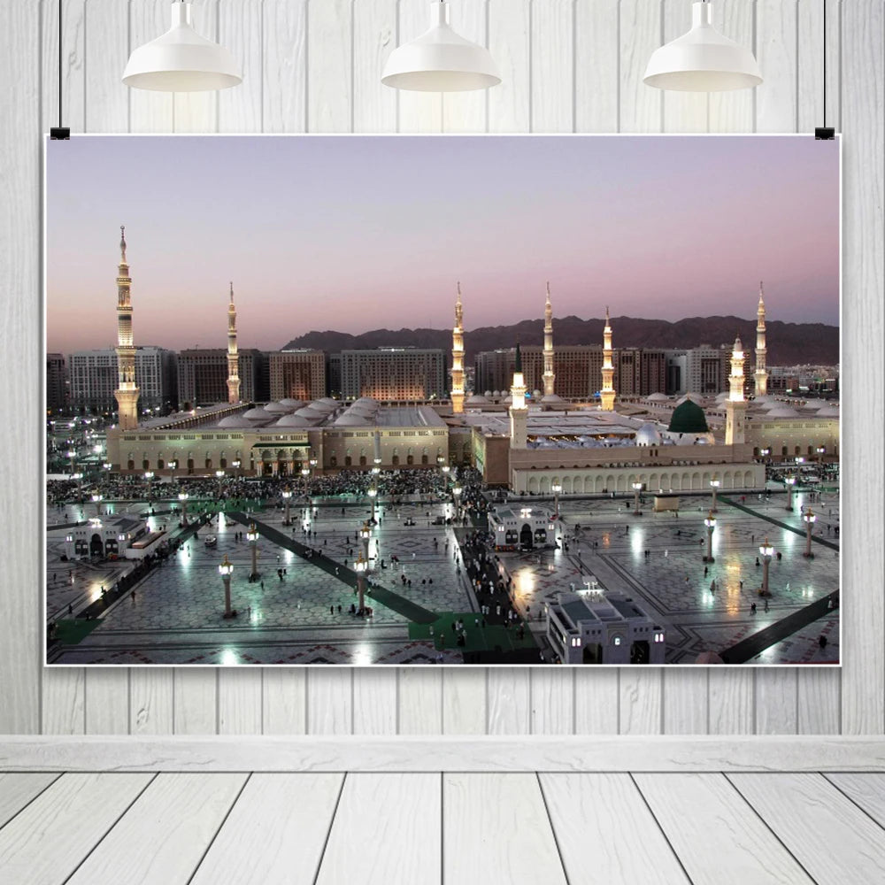 Mecca Holy City Hajj The Kaaba Background Muslim Mosque Night Building Arab Islamic Ramadan Decoration Wall Photo Backdrop