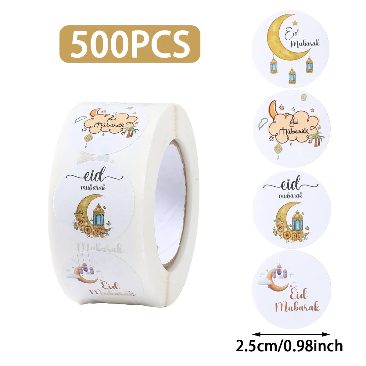 500pcs EID Mubarak Round Stickers Ramadan Kareem Decoration 2025 Islamic Muslim Party Supplies Eid Al Adha Gift Label stickers