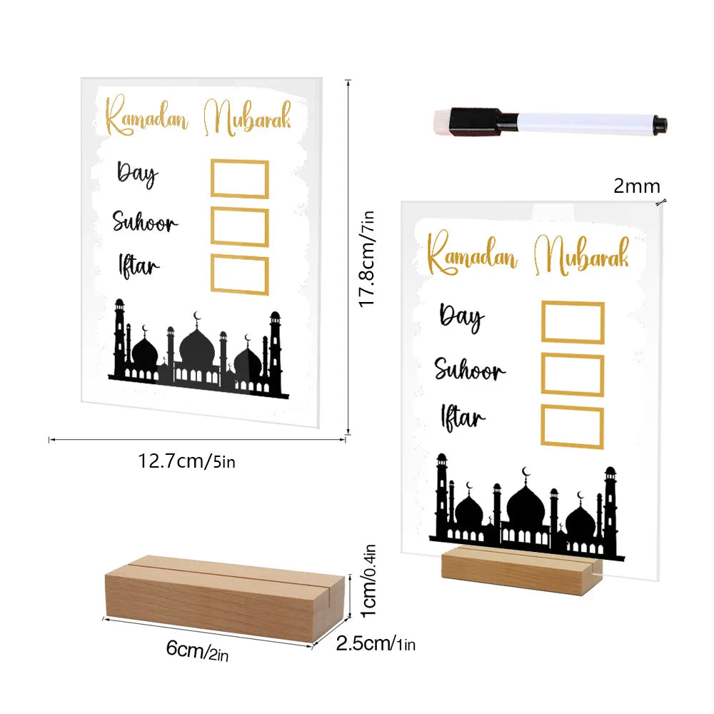 2025 Reusable Acrylic Ramadan Calendar Board with Wooden base Pen Eid Advent Day Table Ornaments Islam Muslim Eid Al-Fitr gift