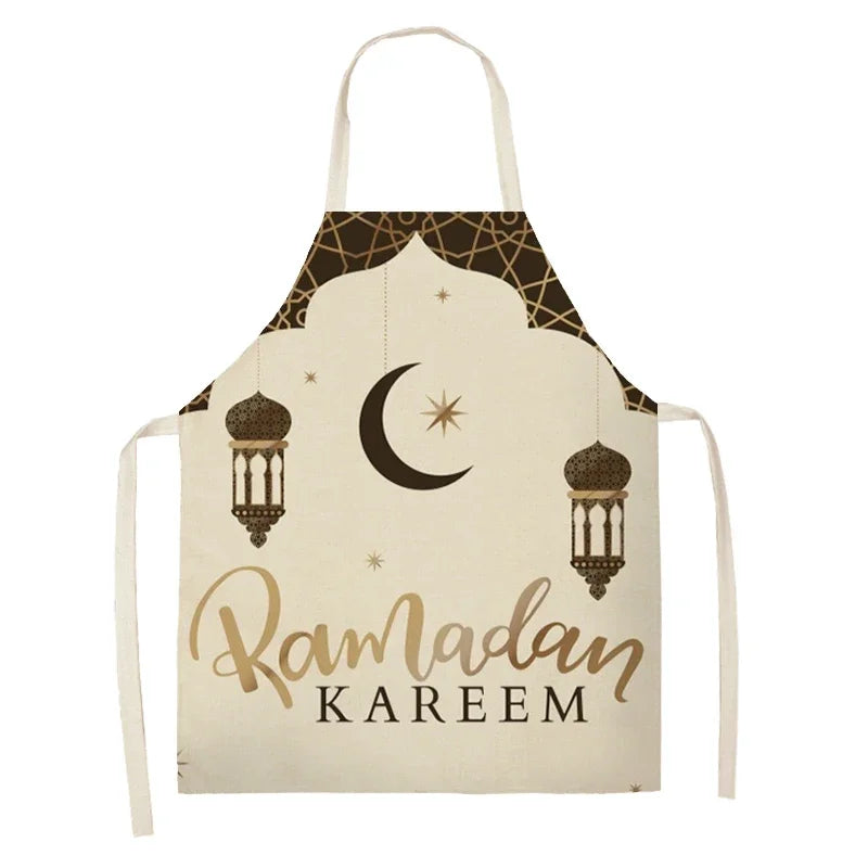 Chef's Apron Eid Mubarak Printed Home Cooking Baking waist Cloth Muslim Ramadan Karim Kitchen  47X38CM 68X55CM