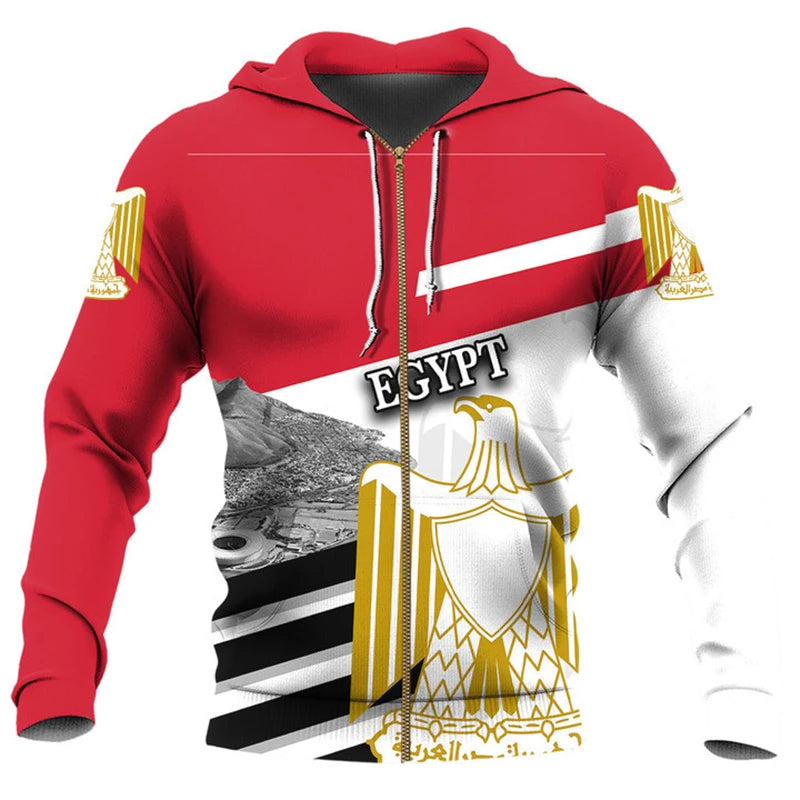 Egypt Flag Map Graphic Sweatshirts EG Egyptian National Emblem Zip Up Hoodie For Men Clothes Casual Male Hoody Sports Pullovers