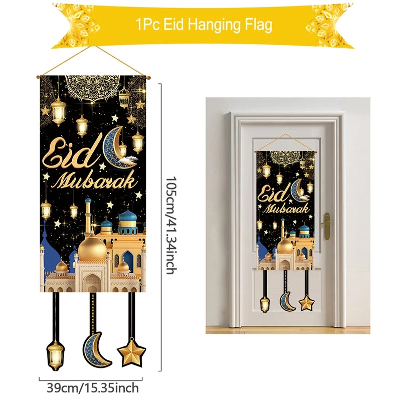 Eid Mubarak Decoration 2025 Hanging Flag Ramadan For Home Door Islamic Muslim Party Decor Ramadan Kareem Banner Eid Al Adha Gift