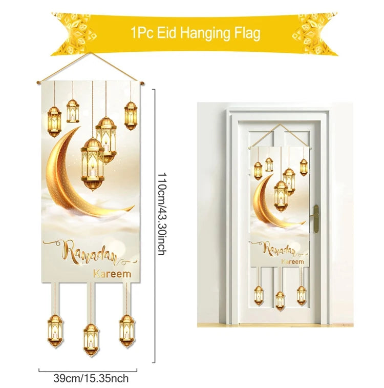 Eid Mubarak Decor Banner 2025 Kareem Ramadan Decor for Home Ramadan Mubarak Hanging Flag Islamic Muslim Party Decor Eid Al Adha