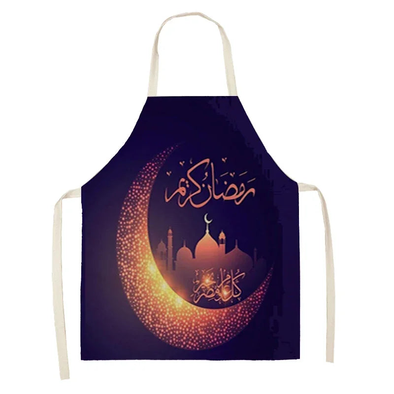 Chef's Apron Eid Mubarak Printed Home Cooking Baking waist Cloth Muslim Ramadan Karim Kitchen  47X38CM 68X55CM