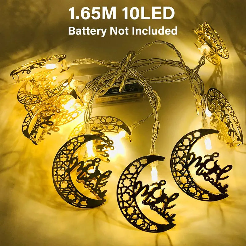 Eid Mubarak Moon Star Light String Ramadan Decoration 2025 for Home Muslim Islam Party Decor Ramadan Garland Light Al-Fitr Gifts