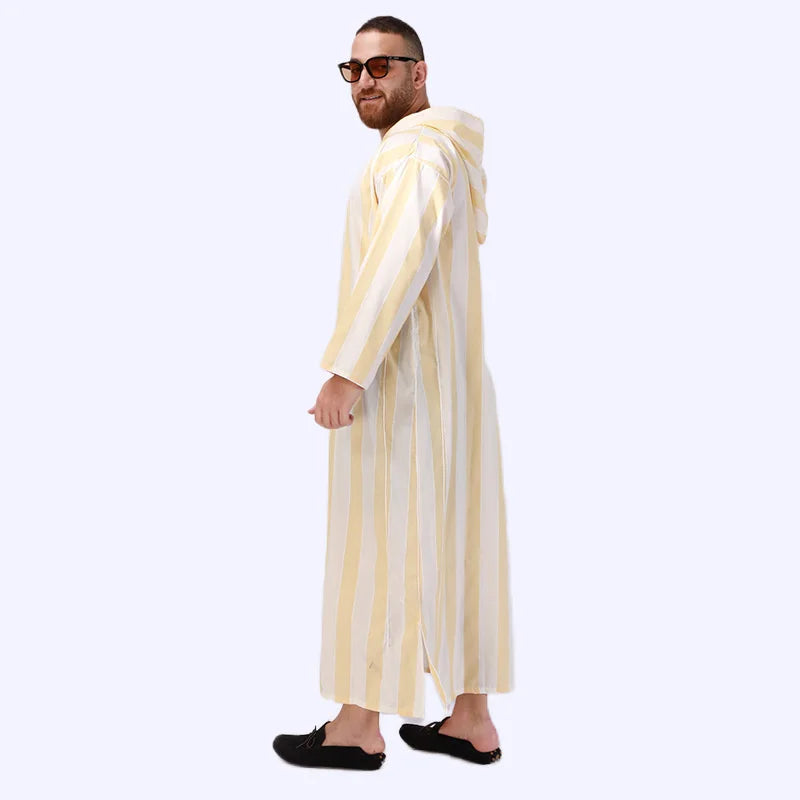 Men's Yellow Arab Hoodie Robe Jubba