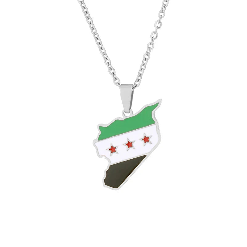 Stainless Steel Syria Map Flag Pendant Necklaces Fashion Syrians Map Chain Jewelry Women Men Hip-Hop Necklace Decoration