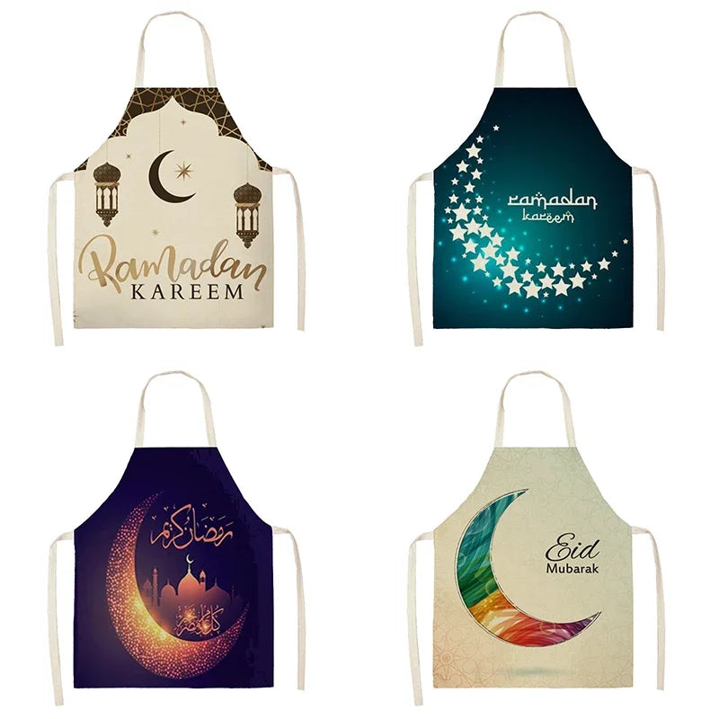 Chef's Apron Eid Mubarak Printed Home Cooking Baking waist Cloth Muslim Ramadan Karim Kitchen  47X38CM 68X55CM