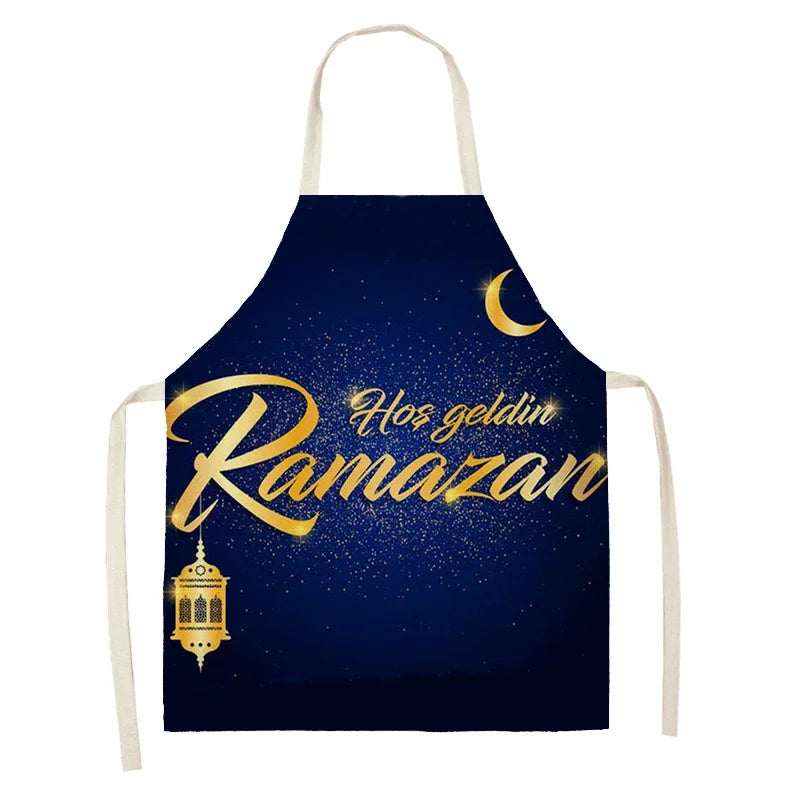 Chef's Apron Eid Mubarak Printed Home Cooking Baking waist Cloth Muslim Ramadan Karim Kitchen  47X38CM 68X55CM