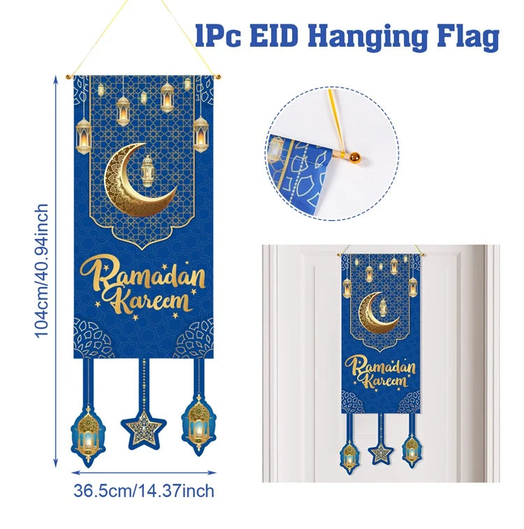 Eid Mubarak Decor Banner 2025 Kareem Ramadan Decor for Home Ramadan Mubarak Hanging Flag Islamic Muslim Party Decor Eid Al Adha