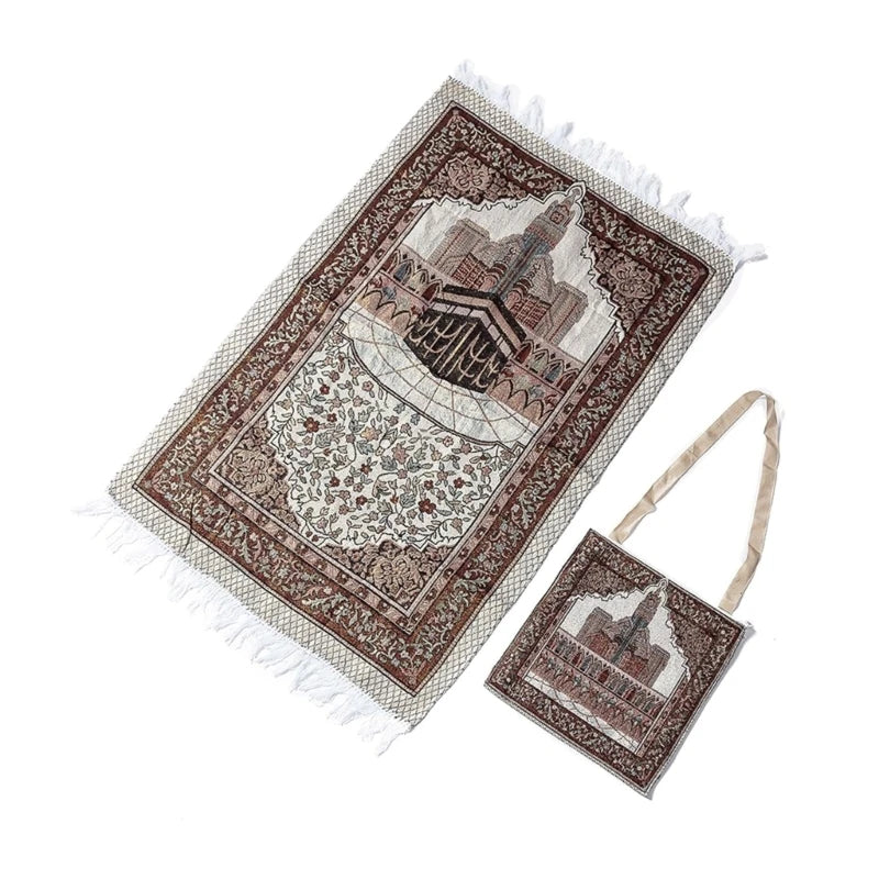 Muslims Prayer Mat Rugs with Tassels Bag Travel Portable Flower Pattern Islamic Carpet Blanket Home Decors 105x65cm