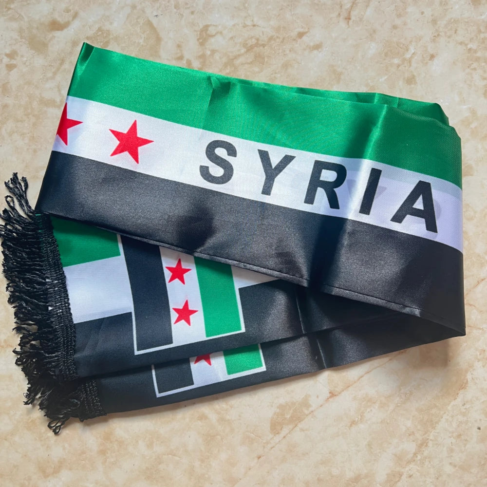 YIXIN Syria Scarf 14X135cm The Syrian Arab Republic Syrian three Star Scarf Banner For event decoration