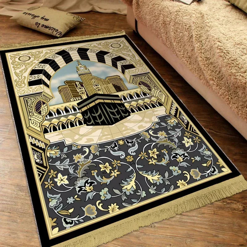 Muslim Carpet Thick Non-slip Prayer Rug Tapete with Tassel Islamic Mat Blanket Portable Home Decoration Qibla Blanket S/M/L