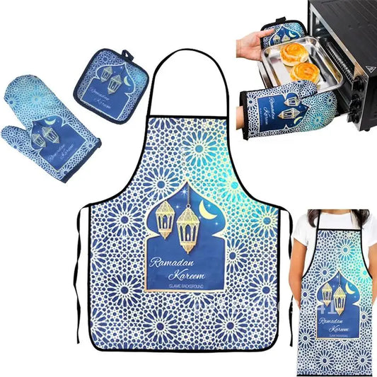 Mubarak Ramadan Eid Cotton Linen Apron Kitchen Baking Accessories for Home Cooking Women Man Muslim Decorations Aprons