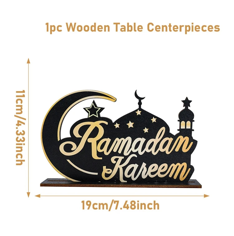 Ramadan Kareem Wooden Ornaments Black Gold EID Mubarak Decoration 2025 Islamic Muslim Eid Al-fitr Party DIY Decor For Home