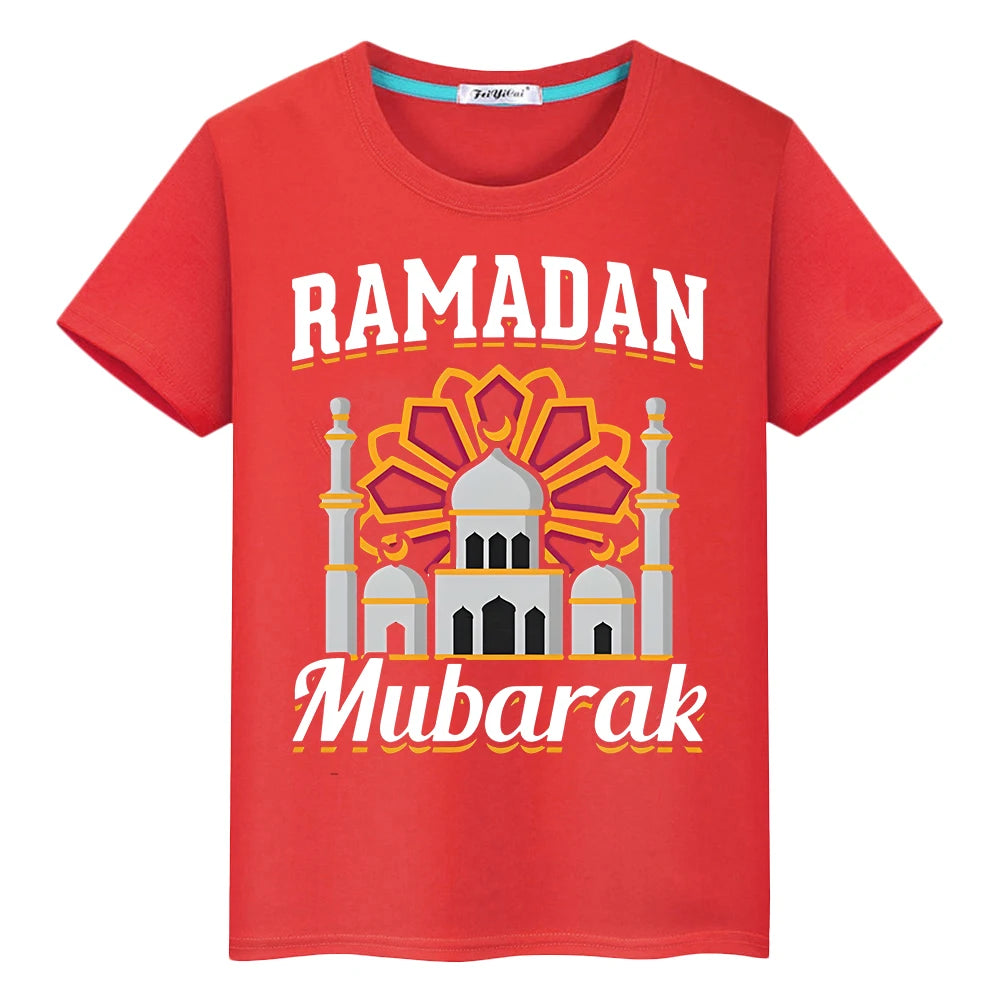 Kids With Moon Clothe Eid Happy Ramadan Muslim Tshirts