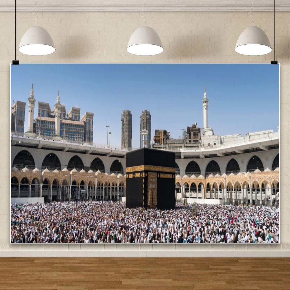 Mecca Holy City Hajj The Kaaba Background Muslim Mosque Night Building Arab Islamic Ramadan Decoration Wall Photo Backdrop