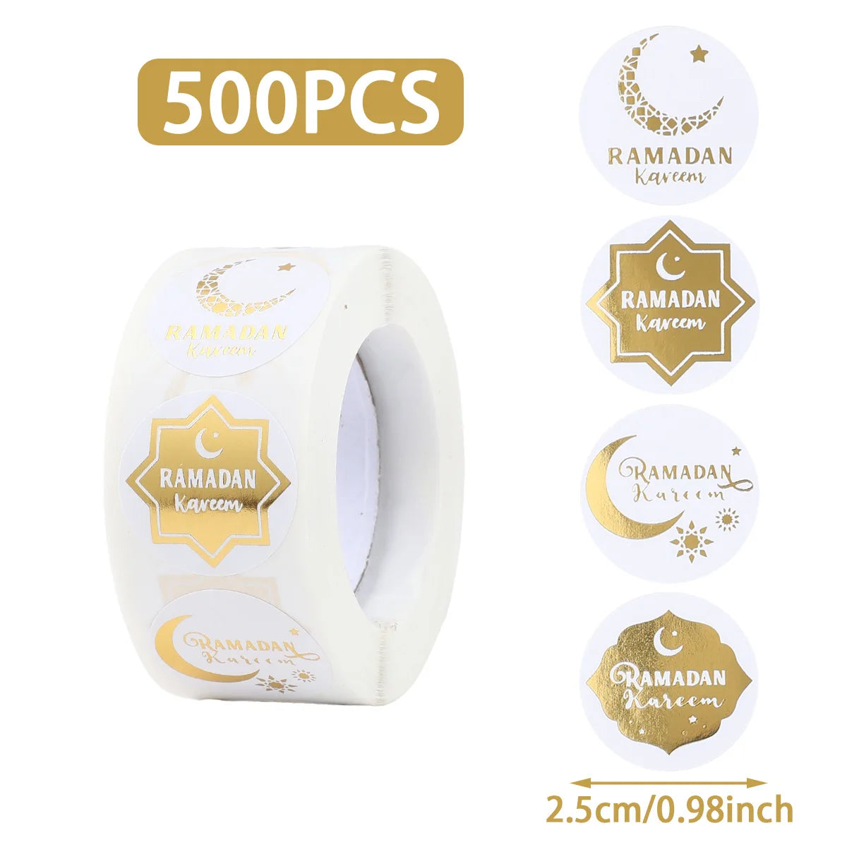 500pcs EID Mubarak Round Stickers Ramadan Kareem Decoration 2025 Islamic Muslim Party Supplies Eid Al Adha Gift Label stickers