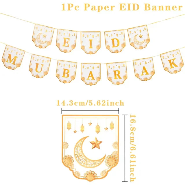 Eid Mubarak Paper Banner Ramadan Mubarak Banner Kareem Ramadan Decoration 2025 for Home Islamic Muslim Party Decor Eid Al Adha