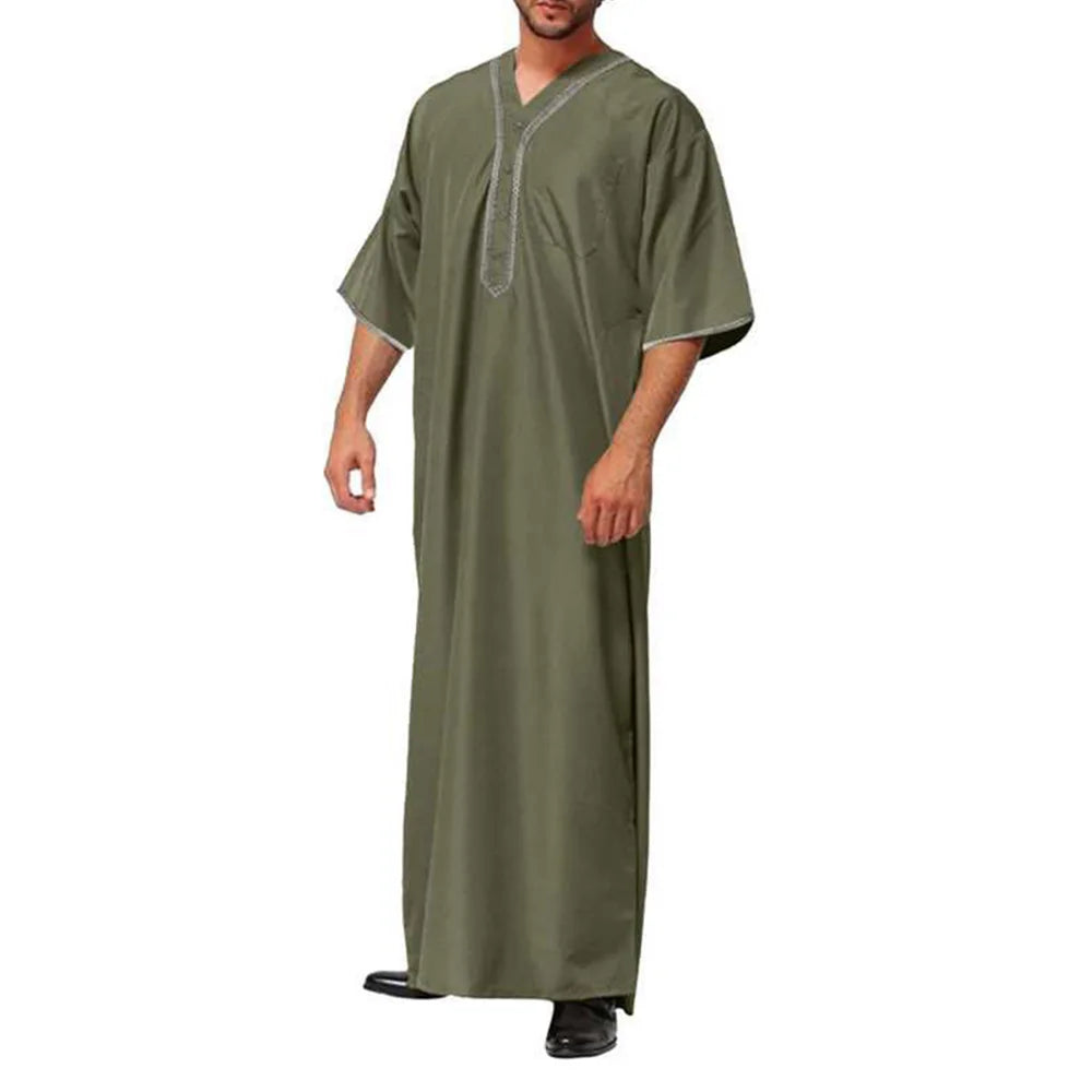 Mens Robe Printed Muslim Robe Arab Islamic Middle East Dubai Breathable Casual Pocket Loose Robe Men'S Clothing 2024 Summer