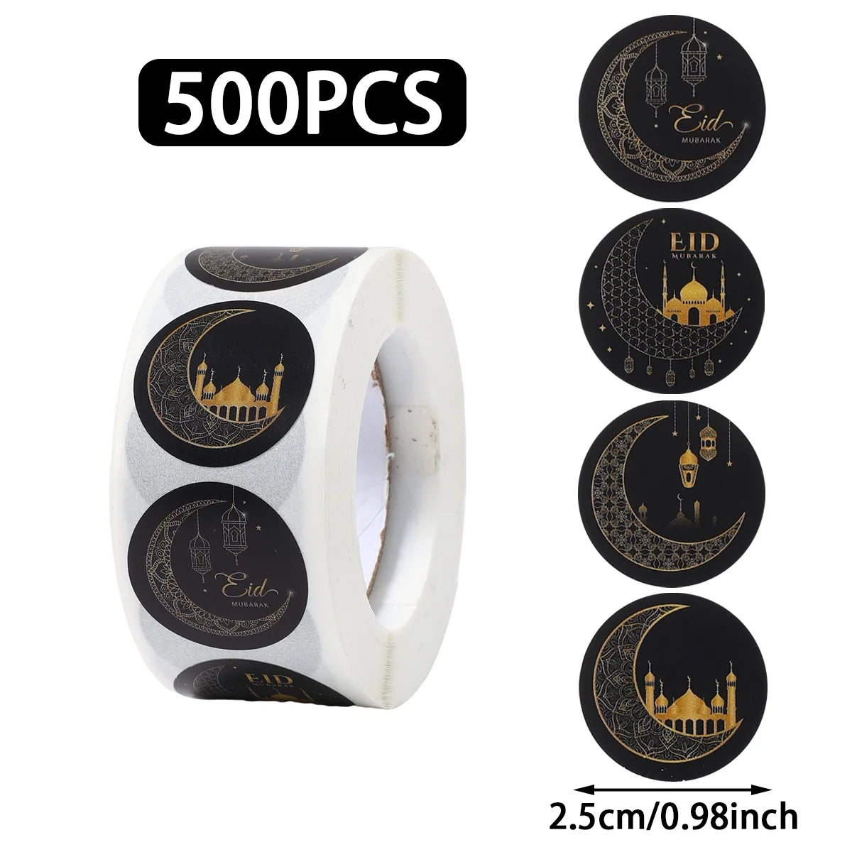 500pcs EID Mubarak Round Stickers Ramadan Kareem Decoration 2025 Islamic Muslim Party Supplies Eid Al Adha Gift Label stickers