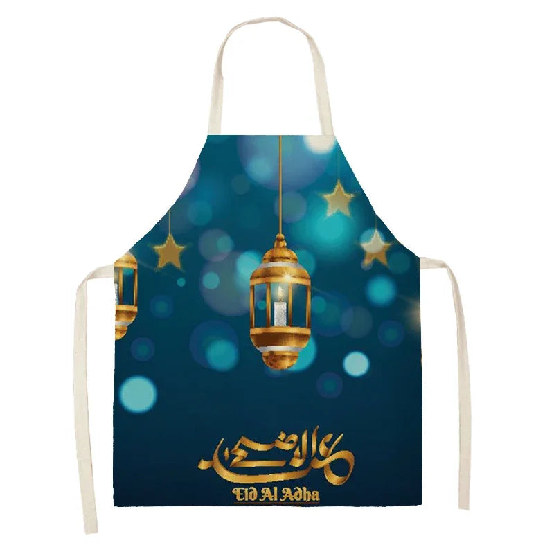 Chef's Apron Eid Mubarak Printed Home Cooking Baking waist Cloth Muslim Ramadan Karim Kitchen  47X38CM 68X55CM